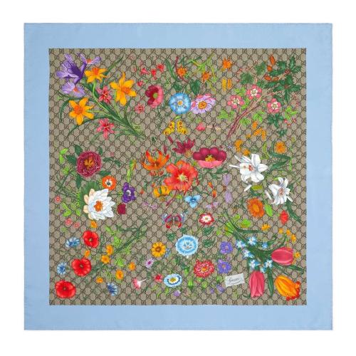  GUCCI古馳 22年秋冬 女士 GG花卉印花真絲圍巾 602585 3G001 9769