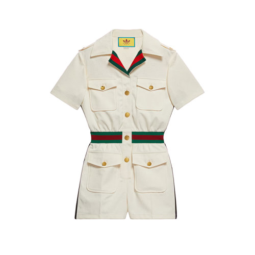 GUCCI/古馳 22年秋冬新款 adidas聯(lián)名系列 女士白色滌綸面料短款連體褲703000ZAI229133