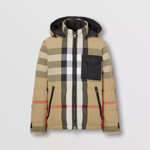  BURBERRY 22年秋冬 男士 雙面兩穿格紋尼龍連帽羽絨服 80642911