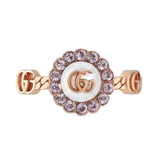 GUCCI/古馳 22新款 女士玫瑰金色金屬飾雙G鏈條水晶樹脂花朵戒指702585I98755570