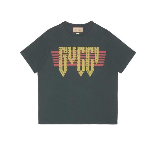  GUCCI古馳 22年秋冬 男士 飾Gucci印花針織棉T恤 616036 XJEUD 1117