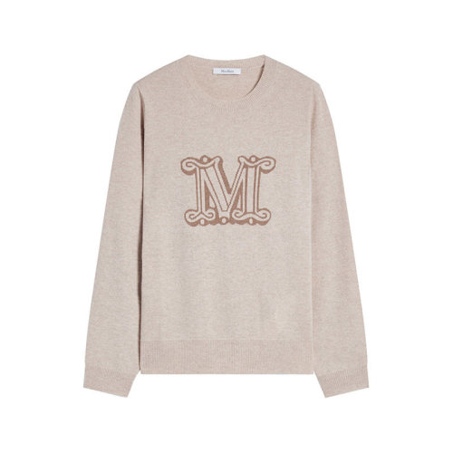 MaxMara/麥絲瑪拉 【22秋冬新款】 女士山羊絨圓領(lǐng)長袖針織衫羊絨衫毛衣米色徽標(biāo)圖案 13661029 BIMBA