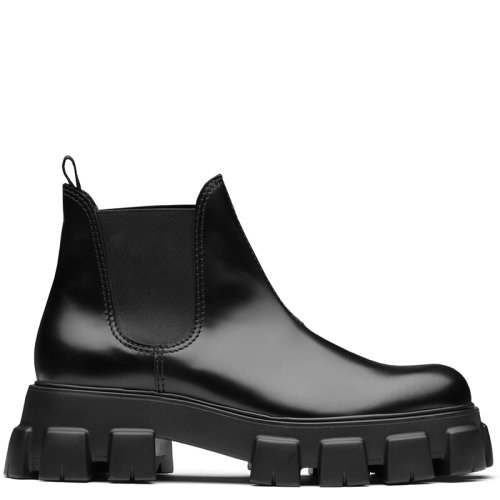 PRADA/普拉達 秋冬 Monolith系列 男士黑色亮面皮革切爾西靴2TE174_B4L_F0002