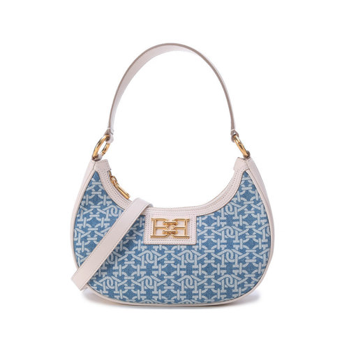 BALLY/巴利 【22春夏新款】 女士織物配皮手提單肩斜挎包腋下包迷你款 BLEYR DMN