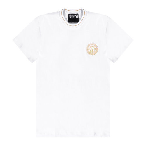 VERSACE JEANS/范思哲牛仔 男士白色棉質經典V字母徽標刺繡裝飾圓領短袖上衣T恤 B3GWA7TF-30319-K41