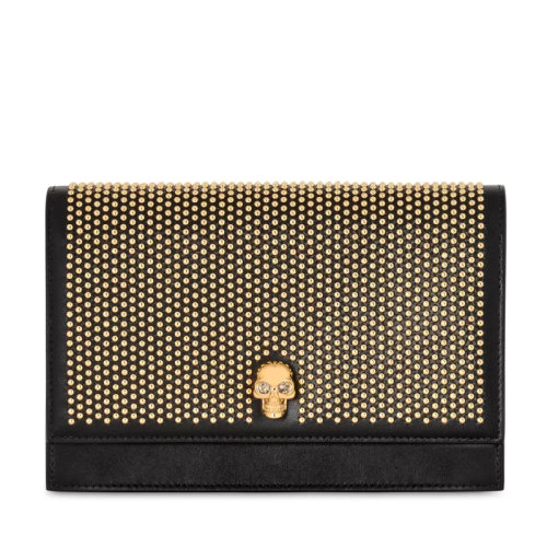 Alexander McQueen/亞歷山大麥昆 女士 女包 黑色皮革時(shí)尚骷髏頭單肩包 6130881HUMG1000