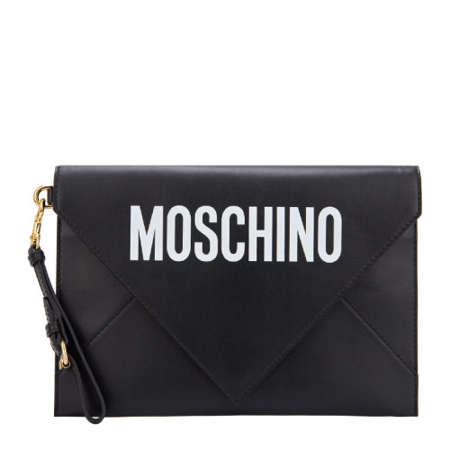 MOSCHINO/莫斯奇諾 男女同款 中性小牛皮時(shí)尚字母LOGO印花信封包手拿包腕包 7A8414-8001多色可選