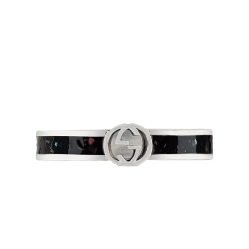 GUCCI/古馳 22新款 男女同款互扣式雙G黑色琺瑯925純銀裝飾性山脊圖案戒指?701620J84101064