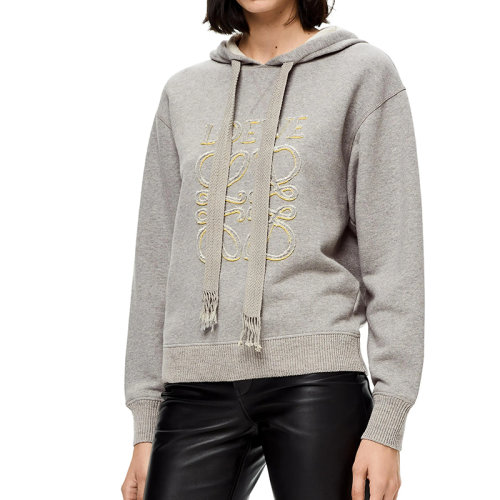 LOEWE/羅意威 22年春夏新款 女士麻灰色純棉抓絨面料雙色Logo貼花連帽衫衛(wèi)衣S359Y25X07-1440