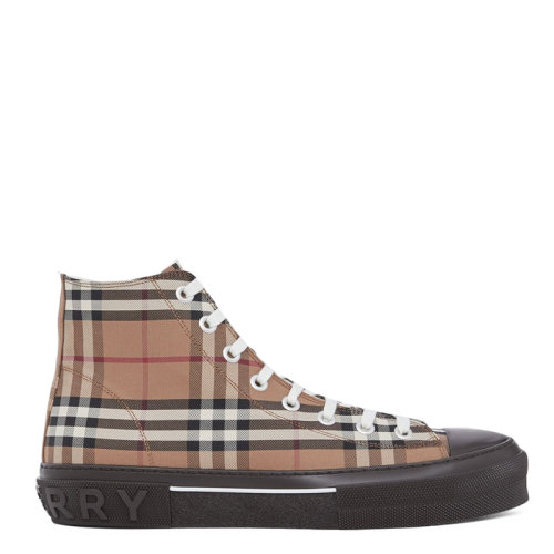 BURBERRY/博柏利 22年春夏新款 男士樺木棕色棉質(zhì)Vintage格紋壓花徽標(biāo)高幫運(yùn)動(dòng)鞋80556611