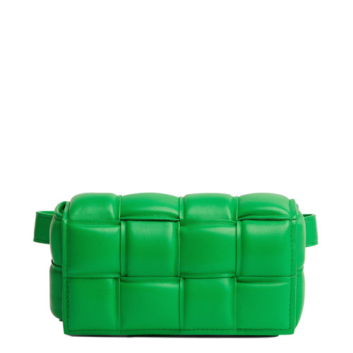 Bottega Veneta/葆蝶家 22新款Cassette系列 女士鸚鵡綠色I(xiàn)ntreccio編織絎縫羊皮革斜挎腰包710075VCQR13724