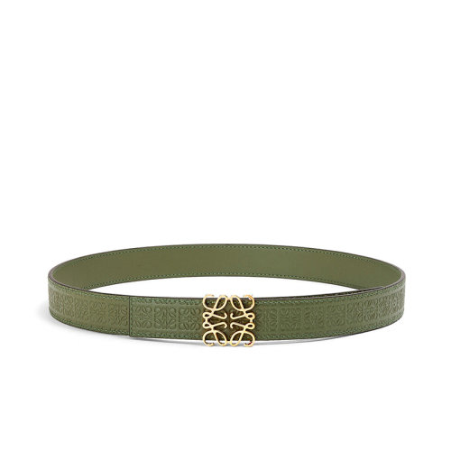 LOEWE/羅意威 22年早春新款 Anagram系列 女士牛油果綠色絲綢牛皮革老花壓花金扣雙面腰帶28毫米E619Z26X02-3966
