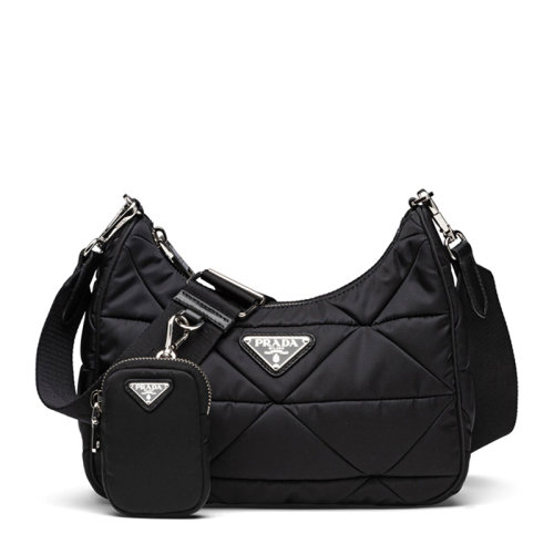 PRADA/普拉達 女士黑色徽標尼龍絎縫單肩包斜挎包女包 1BC151-RDJN-F0002-VO1O