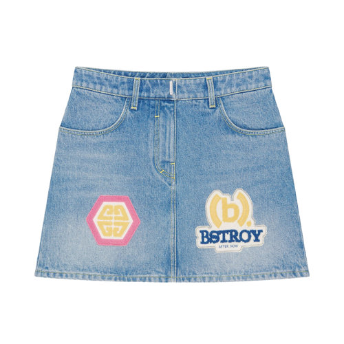 Givenchy/紀(jì)梵希 23年早春新款 BSTROY聯(lián)名系列 女士淺藍(lán)色純棉刺繡貼片牛仔短裙BW40KR5Y4B-452