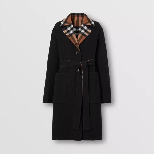  BURBERRY 22年秋冬 女士 雙面兩穿格紋羊毛大衣 80563311