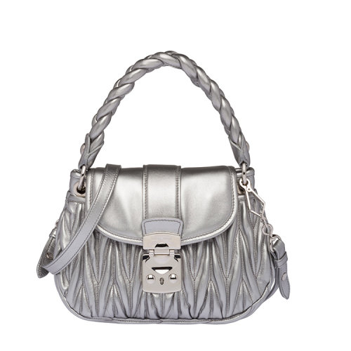 MiuMiu/繆繆 銀色 女士MIU COFFER皮革手提包 5BH188_N88_F0135_V_OOO