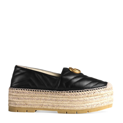 GUCCI/古馳 女士黑色皮革經(jīng)典雙G標(biāo)識松糕鞋厚底女鞋 551884-BKO00-1000