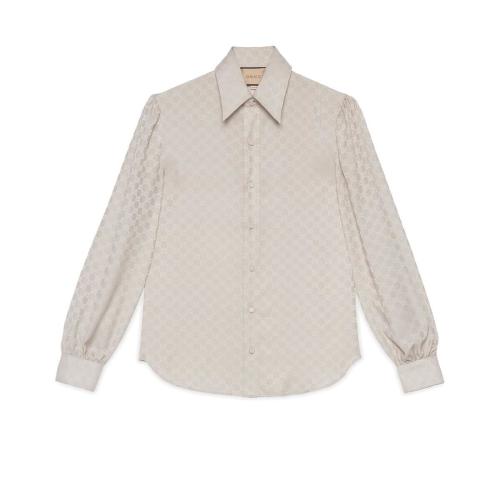  GUCCI古馳 22年秋冬 男士 GG真絲縐綢襯衫 690542 ZAISQ 1036