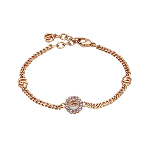 GUCCI/古馳 22新款 女士玫瑰金色金屬飾雙G吊墜搭扣鎖鏈水晶樹脂花朵手鏈702604I98755570