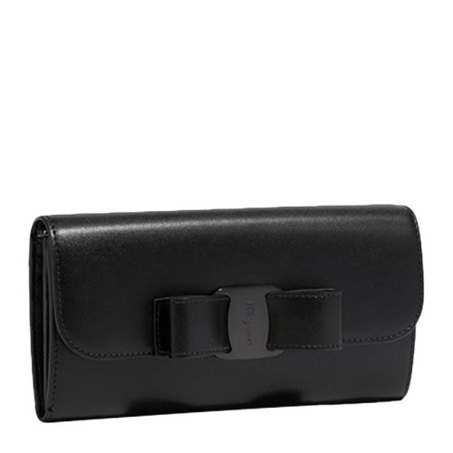 Salvatore Ferragamo/菲拉格慕 女士黑色牛皮蝴蝶扣錢包卡包女包 22-D269-691214（99新S級(jí)未使用）