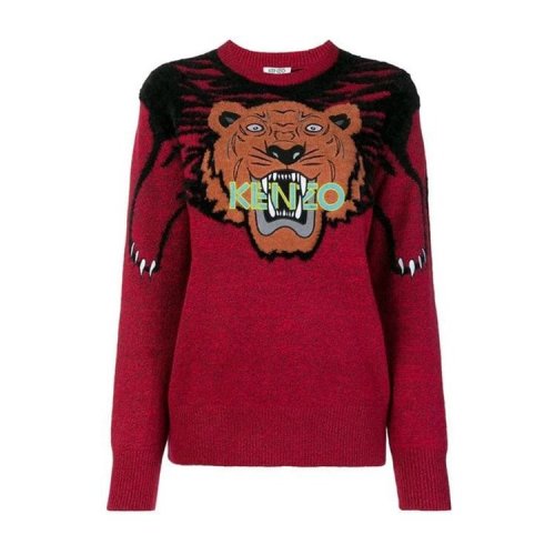 KENZO/高田賢三  凱卓女裝 虎頭圖案 品牌字母LOGO 女士紅色時尚圓領(lǐng)秋冬針織衫/毛衣 F862TO4373XA.21