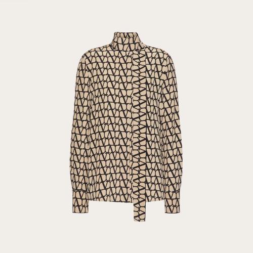  VALENTINO華倫天奴 22年秋冬 女士 長(zhǎng)袖襯衫 CHEMISIER EN TOILE ICONOGRAPHE CREPE DE CHINE