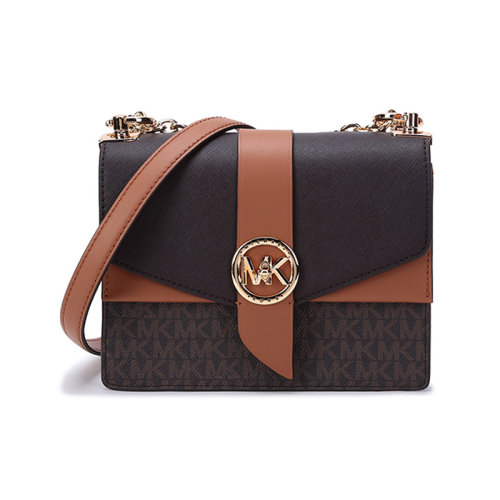 Michael Kors/邁克·科爾斯  MK女包 GREENWICH系列小號(hào)涂層帆布/配皮單肩斜挎包 32S1GGRC0B