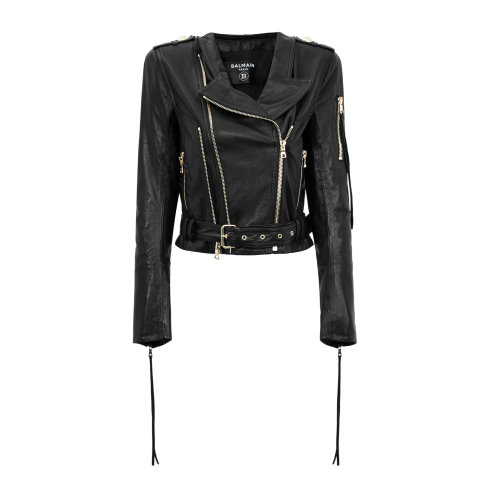 Balmain/巴爾曼 黑色 女士拉鏈皮衣 TF18247L008  春夏