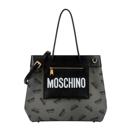 MOSCHINO/莫斯奇諾 女士黑色聚氨酯經(jīng)典字母徽標(biāo)印花裝飾時(shí)尚簡(jiǎn)約單肩包斜挎包手提包購物包女包 7515-8214-1555