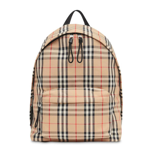  BURBERRY/博柏利 男女同款 中性卡其色經(jīng)典格紋尼龍雙肩包背包 8016106