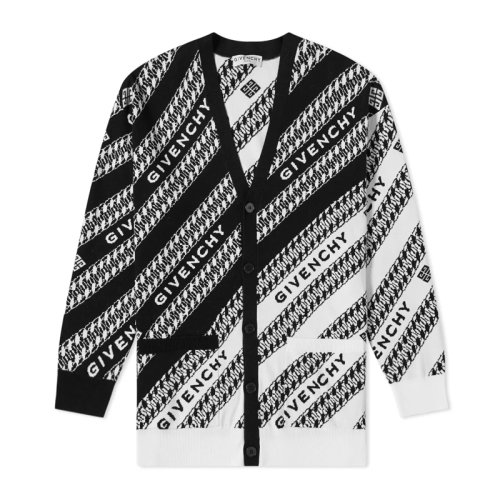 Givenchy/紀梵希 男士黑白拼色棉質(zhì)經(jīng)典字母徽標提花裝飾大廓形針織衫開衫上衣毛衣 BM90F84Y7A-004