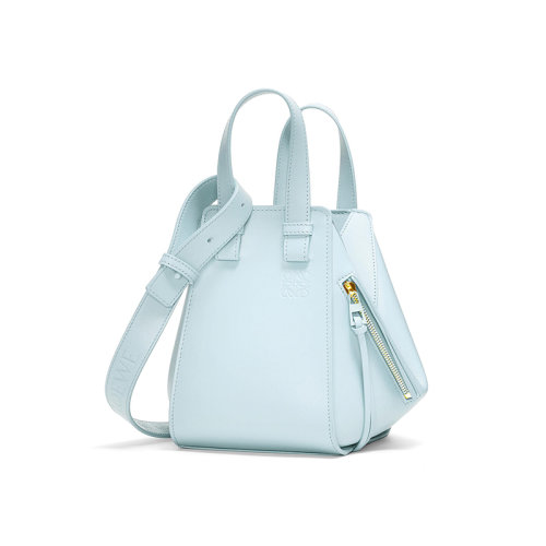 LOEWE/羅意威 22秋冬新款 Hammock系列 女士海藍色緞面小牛皮外部鉤扣壓紋標志同色配件調節(jié)肩帶肩背斜挎包A538H13X02-9514