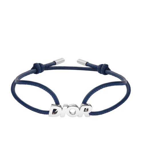 DIOR/迪奧  男士藍色牛皮繩銀質DIOR字母手鏈B1403HOMST_D014