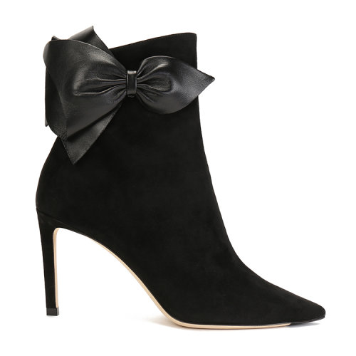 Jimmy Choo/周仰杰 黑色麂皮-蝴蝶結(jié)裝飾 女士 細(xì)跟 短靴 KASSIDY85SUN BLACK BLACK