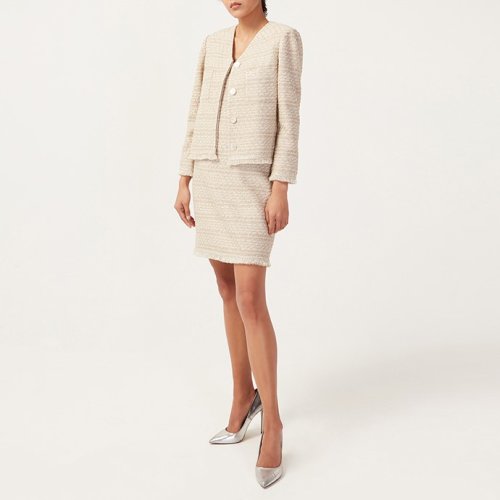 【21春夏新款】St.John/盛薔女士米白色針織短款?yuàn)A克外套女士夾克K613020