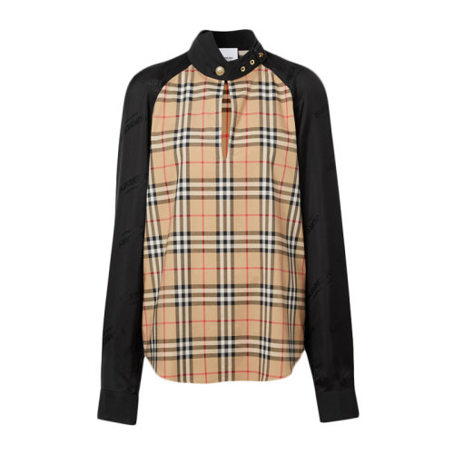 BURBERRY/博柏利女裝 服裝 關(guān)曉彤同款 時(shí)尚經(jīng)典款格紋襯衣 女士長(zhǎng)袖襯衫格紋拼接