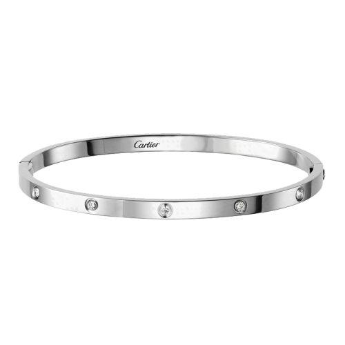 CARTIER/卡地亞 LOVE系列 18K金白金10鉆石小號手鐲B6048017