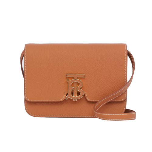 BURBERRY/博柏利 22新款 女士赤褐色皮革翻蓋開(kāi)合字母拋光金屬配件調(diào)節(jié)拆卸肩帶單肩斜挎手拿包80491251