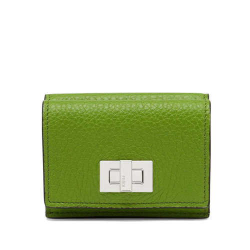 FENDI/芬迪 22新款Micro Trifold系列 女士綠色皮革緊湊型三折錢包8M0426A91BF1I3R