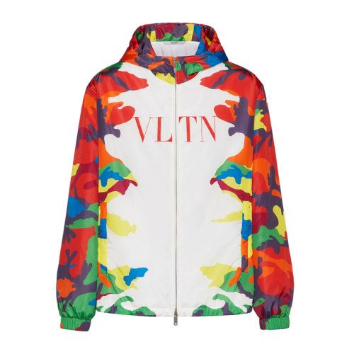 Valentino/華倫天奴 男士白色多色拼色尼龍經(jīng)典字母徽標(biāo)迷彩印花裝飾長袖上衣外套夾克防風(fēng)衣 WV3CI369-7JB-C40