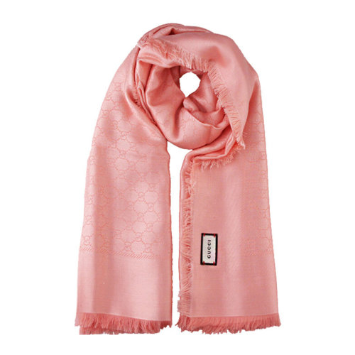 GUCCI/古馳 女士粉紅色雙G羊毛提花圍巾圍脖 406236-3G632-6800