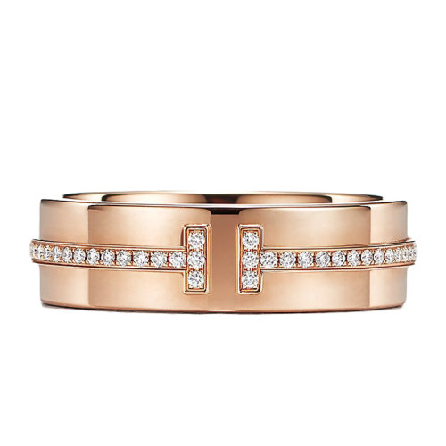 Tiffany & Co./蒂芙尼 18K金 玫瑰金 鑲鉆寬式戒指GRP09040