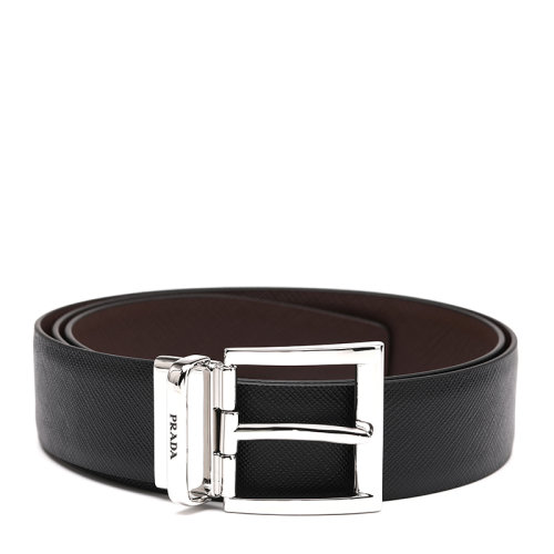 PRADA/普拉達(dá)時(shí)尚簡(jiǎn)約雙面用牛皮革男士針扣式皮帶腰帶2CC00405