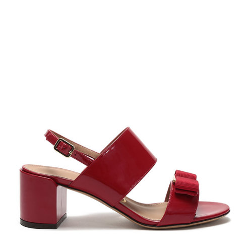 SalvatoreFerragamo/菲拉格慕 女士GIULIA1系列 漆皮蝴蝶結(jié)粗跟涼鞋 0725966