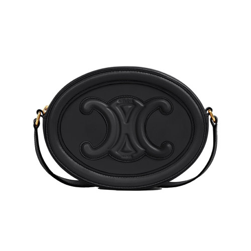 CELINE/賽琳 22新款CUIR TRIOMPHE系列 女士黑色光滑小牛皮凱旋印花橢圓形單肩斜挎手拿包198603DXC.38NO