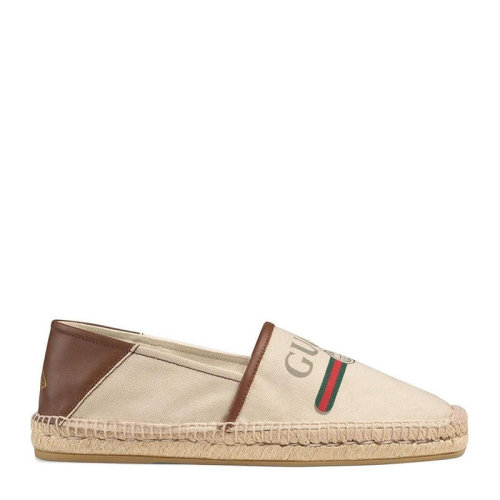 GUCCI/古馳 男士米色帆布草編鞋休閑套腳折疊鞋平底鞋布鞋男鞋 523203-9SJ10-9075