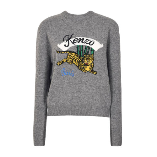 Kenzo 高田賢三  女士純羊毛臥虎刺繡LOGO繡標時尚休閑羊毛衫毛衣