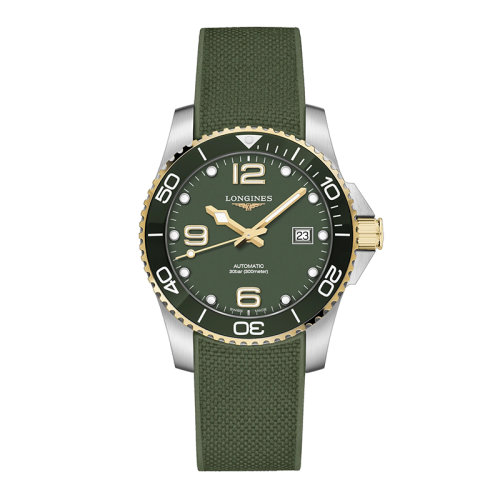 LONGINES/浪琴 康卡斯?jié)撍盗?男女同款自動機(jī)械機(jī)芯綠色亞光橡膠表帶表盤防反光抗磨損藍(lán)寶石表鏡41毫米手表L3.781.3.06.9