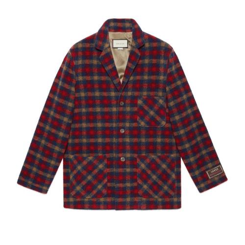  GUCCI古馳 22年秋冬 男士 飾Gucci標(biāo)簽格紋羊毛夾克 654840 ZAE13 4368