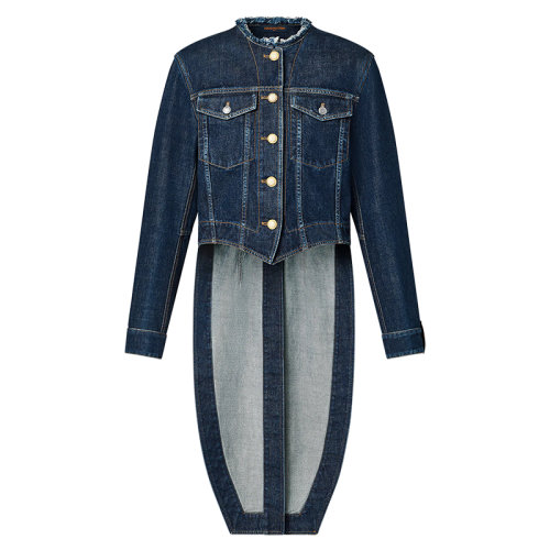 Louis Vuitton/路易威登 22年春夏新款 女士藍(lán)色純棉燕尾牛仔夾克外套1A9WGZ